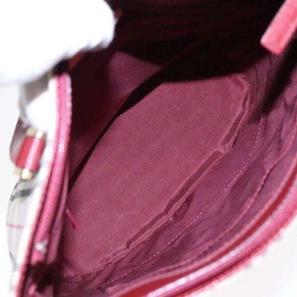 BURBERRY Nova Check Shoulder Bag Canvas Beige Red Auth 90761 - Picture 11 of 16